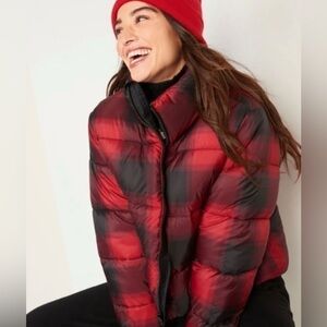 Old Navy Red and Black Plaid Puffer Jacket